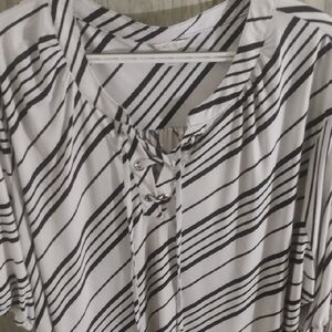 Cato Black and White Diagonal Striped Blouse